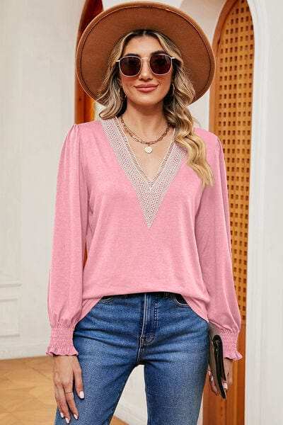 V-Neck Long Sleeve T-Shirt - Trendsi - Flyclothing LLC