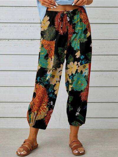 Printed Tied Cropped Pants - Trendsi - Flyclothing LLC
