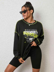 Graphic Round Neck Sweatshirt - Trendsi