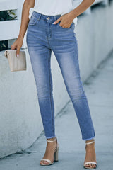 High Waist Raw Hem Skinny Jeans - Trendsi