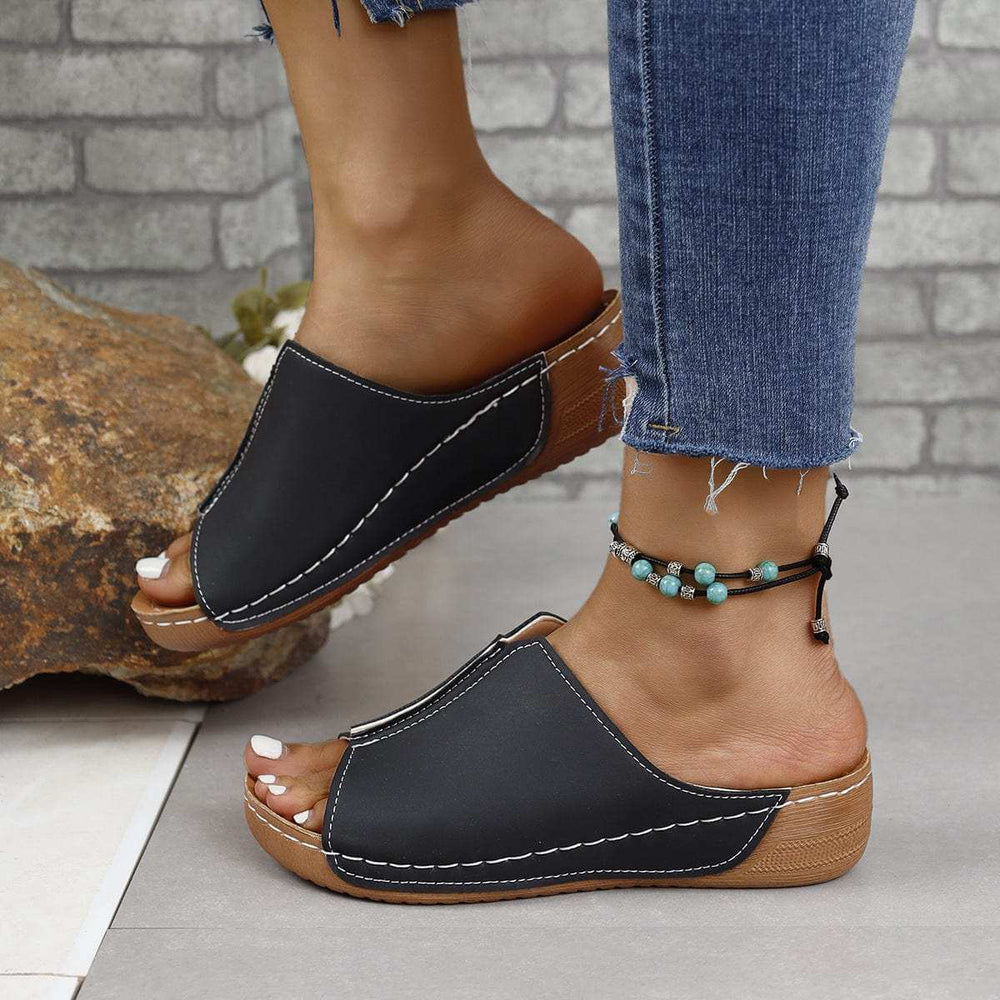 PU Leather Open Toe Sandals - Trendsi - Flyclothing LLC