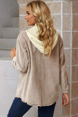 Snap Front Hooded Corduroy Shacket - Trendsi - Flyclothing LLC