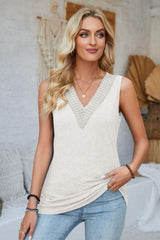 Lace Detail V-Neck Tank - Trendsi - Flyclothing LLC