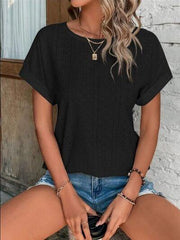 Eyelet Round Neck Short Sleeve T-Shirt - Trendsi