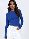 Backless Round Neck Long Sleeve Blouse - Trendsi - Flyclothing LLC