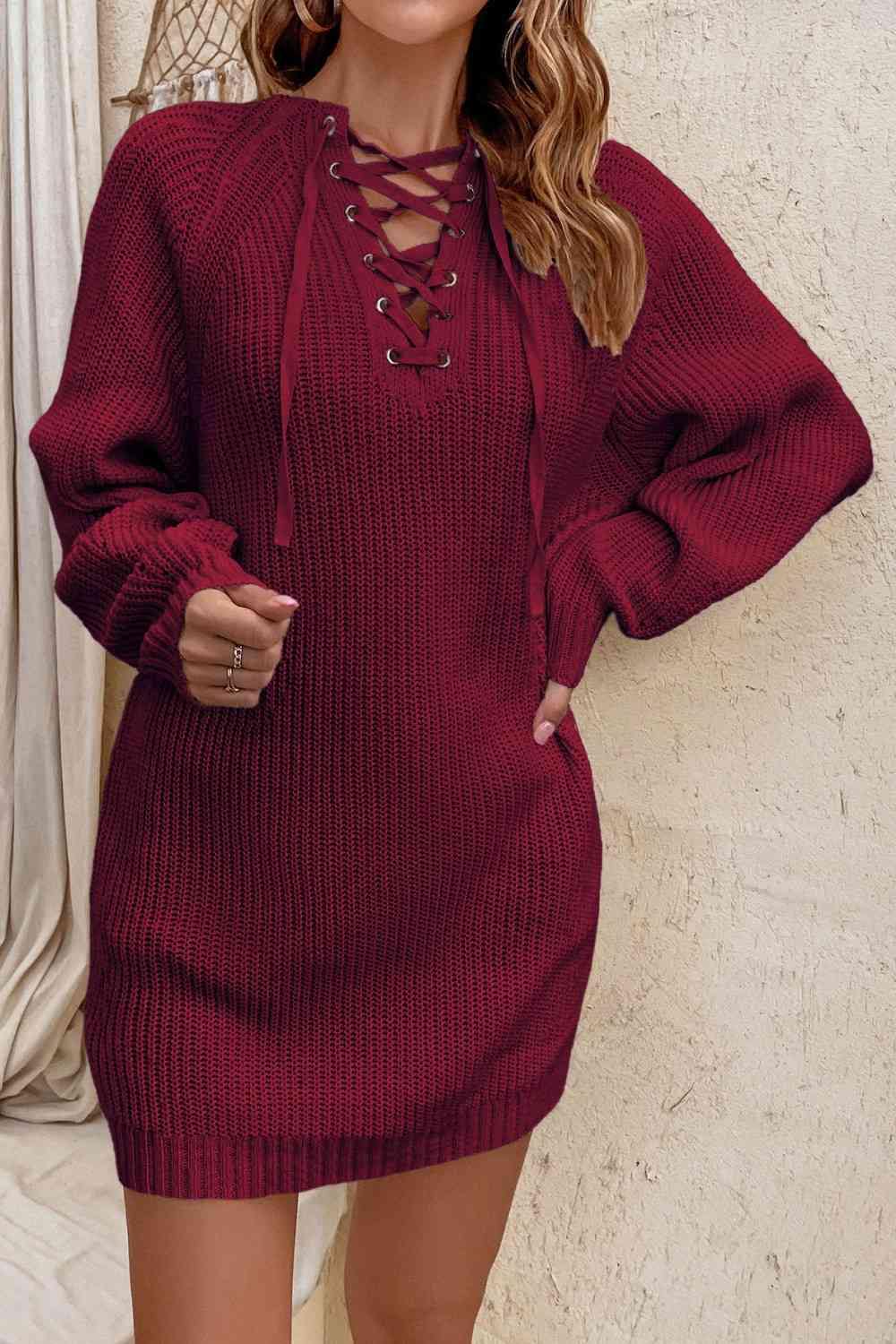 Lace up sweater dress sale
