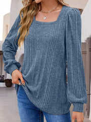 Square Neck Long Sleeve Top - Flyclothing LLC