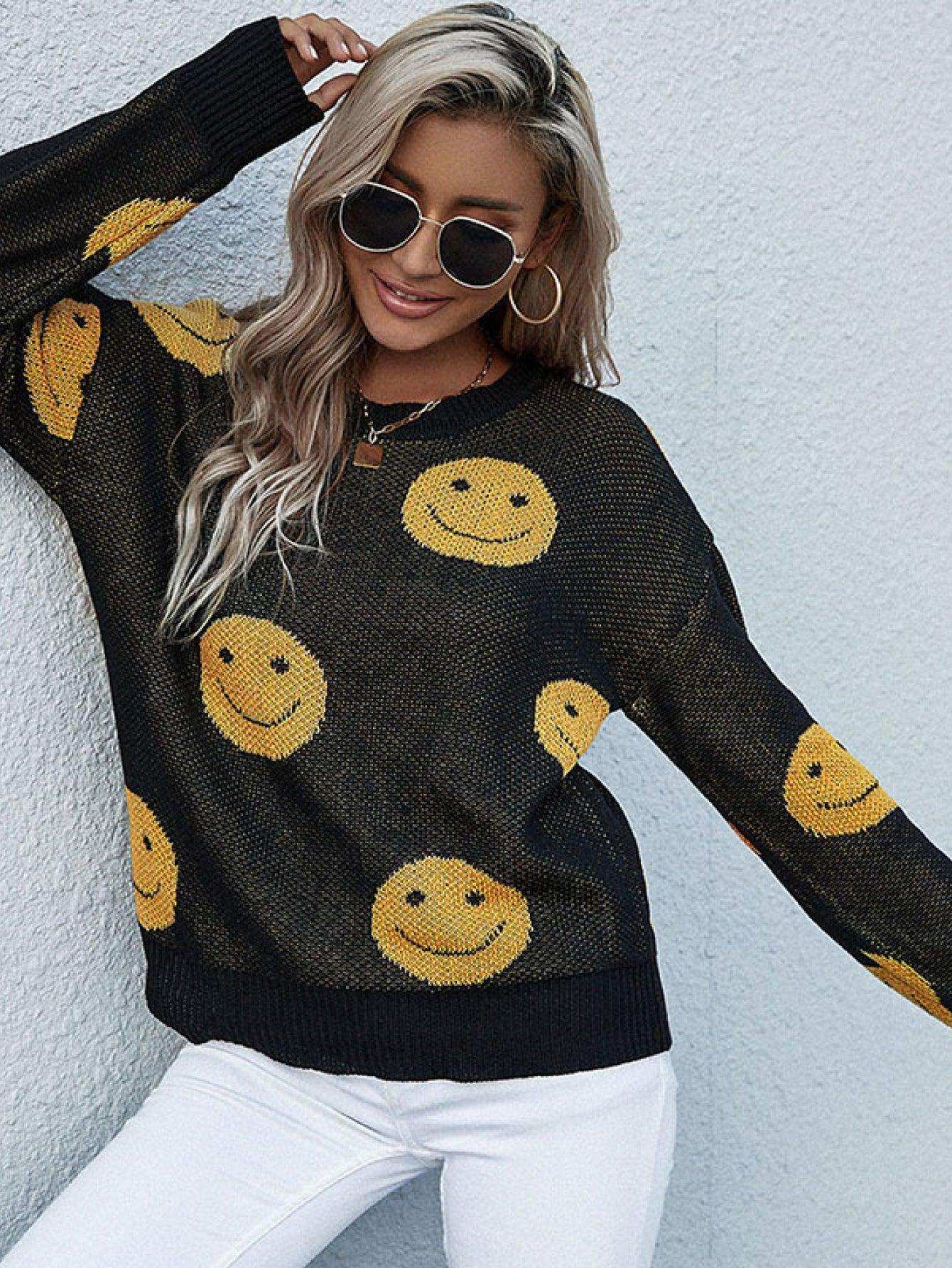 Smiley Face Sweater - Trendsi - Flyclothing LLC