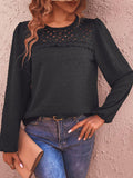Swiss Dot Lace Trim Long Sleeve Blouse - Trendsi
