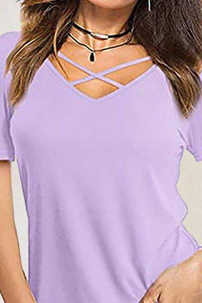 Crisscross Short Sleeve T-Shirt - Trendsi - Flyclothing LLC