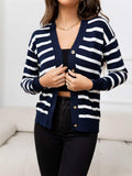 Striped Dropped Shoulder V-Neck Knit Top - Trendsi - Flyclothing LLC