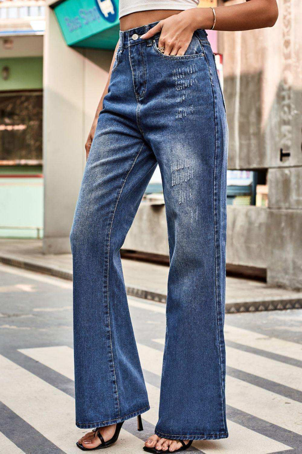 Buttoned Loose Fit Jeans with Pockets - Trendsi - Flyclothing LLC
