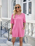 Backless Pocketed Round Neck Half Sleeve Romper - Trendsi - Flyclothing LLC