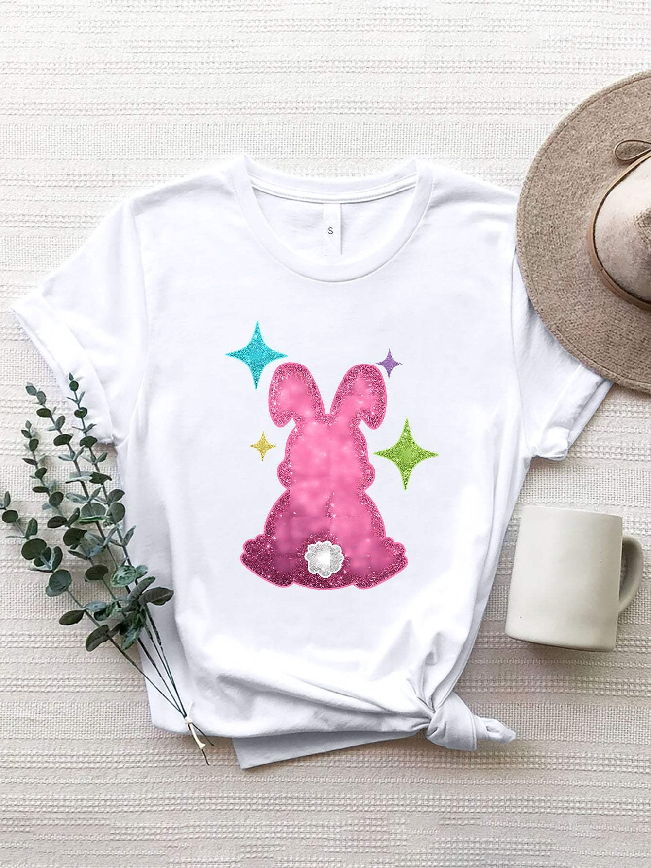 Rabbit Round Neck Short Sleeve T-Shirt - Trendsi - Flyclothing LLC