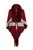 Striped Fringe Detail Long Sleeve Poncho - Trendsi - Flyclothing LLC