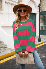 Striped Balloon Sleeve Knit Pullover - Flyclothing LLC