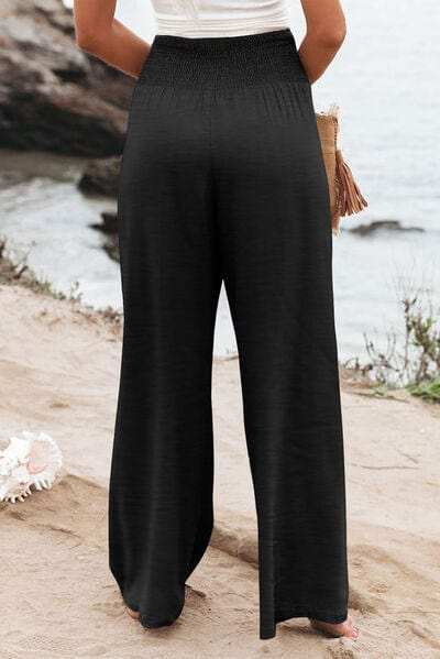 Plus Size Smocked High Waist Wide Leg Pants - Trendsi - Flyclothing LLC