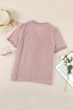 Swiss Dot Lace Trim Plunge Blouse - Trendsi - Flyclothing LLC