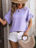 Ruffled Round Neck Short Sleeve Blouse - Trendsi - Flyclothing LLC