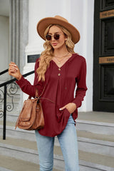 Long Sleeve Hooded Blouse - Trendsi
