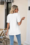 Eyelet Puff Sleeve V-Neck Top - Trendsi - Flyclothing LLC