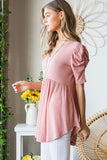 Heimish Full Size Waffle Knit V-Neck Babydoll Top - Trendsi
