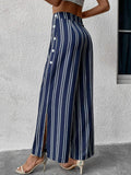 Striped Slit Wide Leg Pants - Trendsi