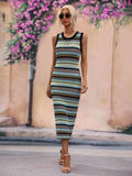 Striped Round Neck Sleeveless Midi Cover Up Dress - Trendsi - Flyclothing LLC