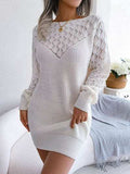 Openwork Boat Neck Sweater Dress - Trendsi - Flyclothing LLC