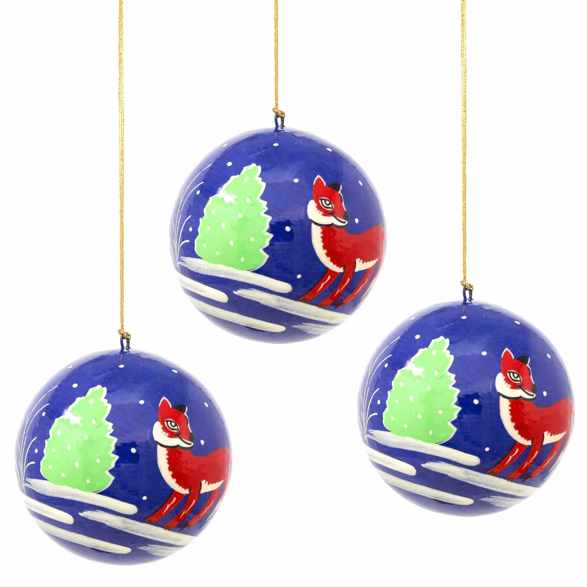 Handpainted Ornament Fox - Pack of 3 - Asha Handicrafts