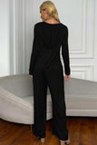 Long Sleeve V-Neck Jumpsuit with Pockets - Trendsi - Flyclothing LLC