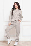 Half Zip Long Sleeve Sweatshirt and Pants Set - Trendsi - Flyclothing LLC