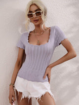 Scalloped Hem Square Neck Knit Top - Trendsi - Flyclothing LLC
