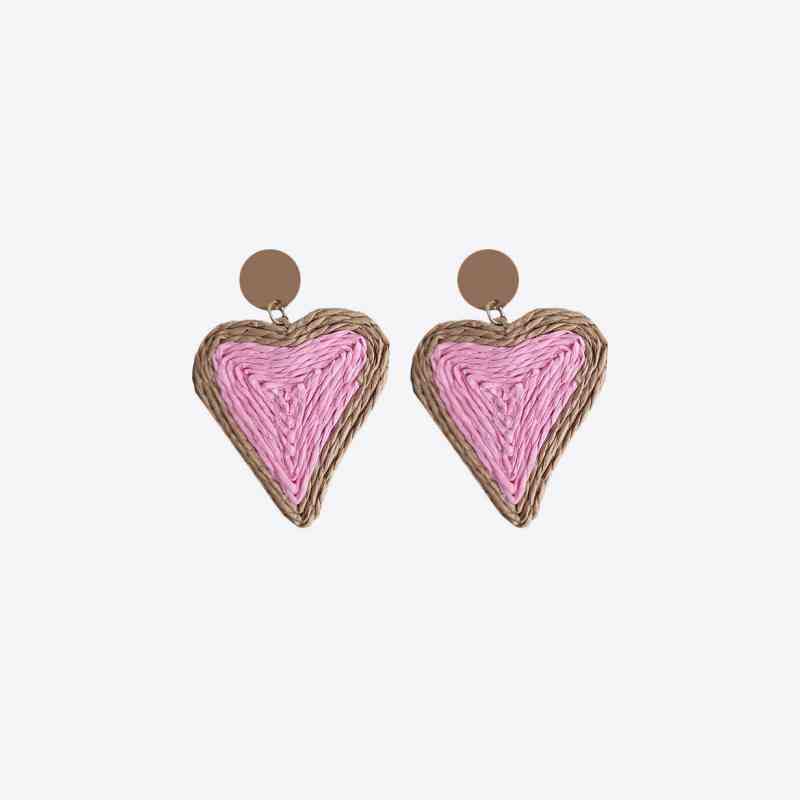 Raffia Grass Heart Teardrop Earrings - Trendsi