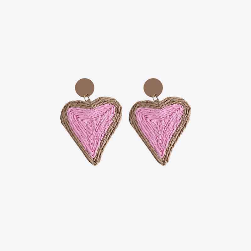 Raffia Grass Heart Teardrop Earrings - Trendsi - Flyclothing LLC