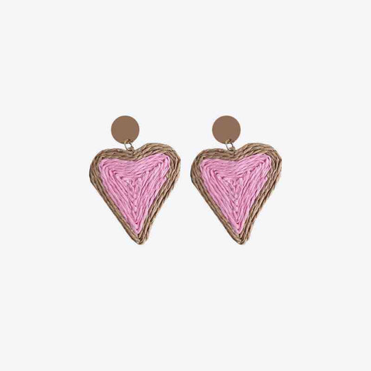 Raffia Grass Heart Teardrop Earrings - Trendsi