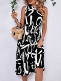 Printed Single Shoulder Tie Waist Dress - Trendsi