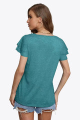Tie-Neck Layered Flutter Sleeve Blouse - Trendsi - Flyclothing LLC