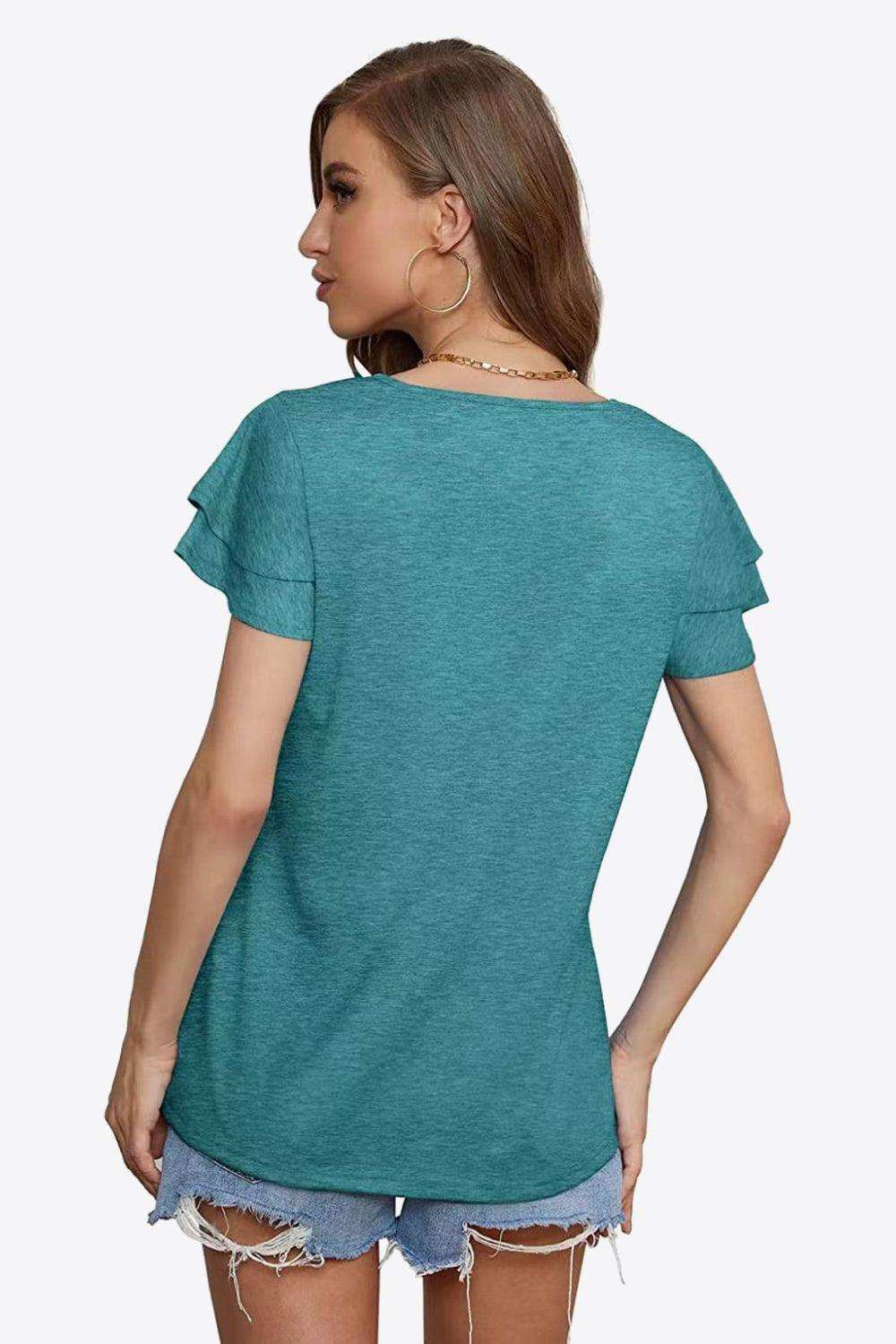 Tie-Neck Layered Flutter Sleeve Blouse - Trendsi - Flyclothing LLC