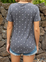 Glitter V-Neck Short Sleeve Tee Shirt - Trendsi - Flyclothing LLC