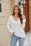 Raglan Sleeve Ribbed Trim Plunge Knit Top - Trendsi