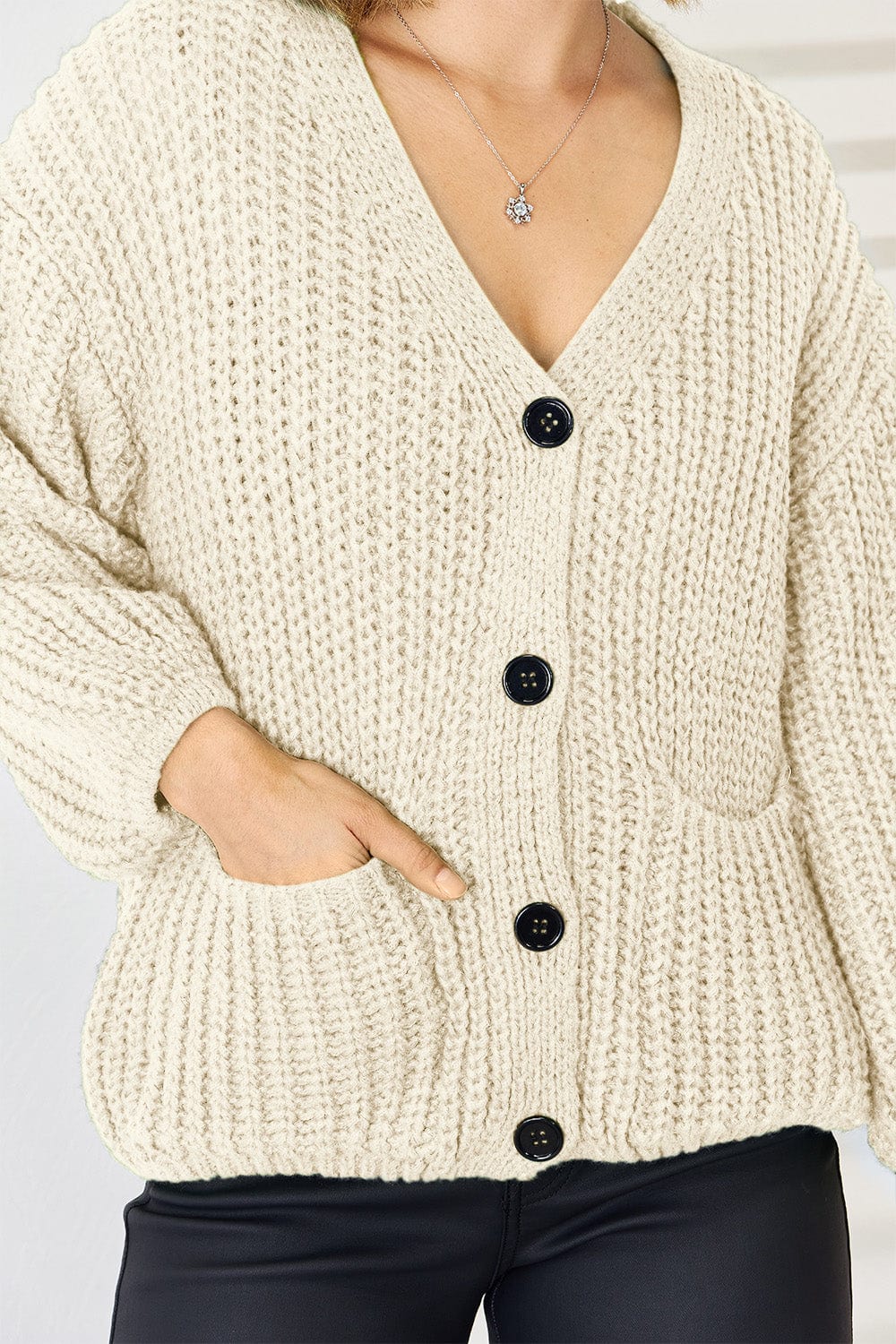 Pocketed Button Up Dropped Shoulder Cardigan - Trendsi