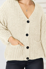 Pocketed Button Up Dropped Shoulder Cardigan - Trendsi