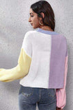Color Block Button Up V-Neck Knit Top - Trendsi - Flyclothing LLC