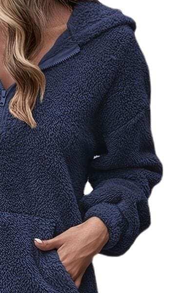 Half Zip Dropped Shoulder Oversized Hoodie - Trendsi - Flyclothing LLC