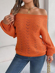 Openwork Off-Shoulder Long Sleeve Sweater - Trendsi