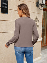 Pleated Notched Neck Flounce Sleeve Blouse - Trendsi - Flyclothing LLC