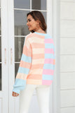 Round Neck Long Sleeve Color Block Dropped Shoulder Pullover Sweater - Trendsi