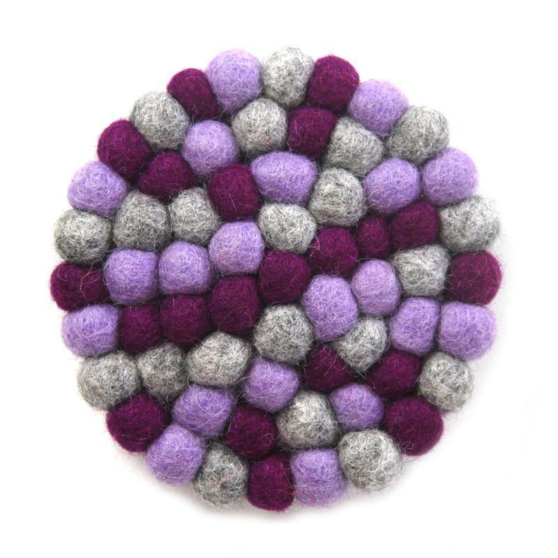 Hand Crafted Felt Ball Coasters from Nepal: 4-pack, Chakra Purples - Global Groove (T) - Global Groove