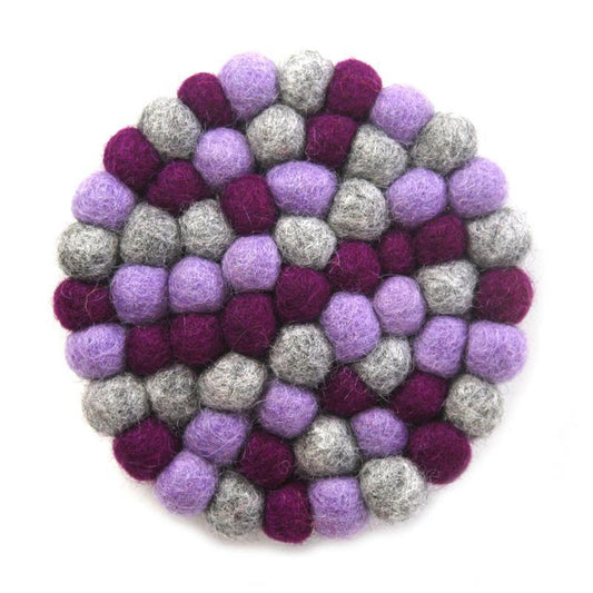 Hand Crafted Felt Ball Coasters from Nepal: 4-pack, Chakra Purples - Global Groove (T) - Flyclothing LLC